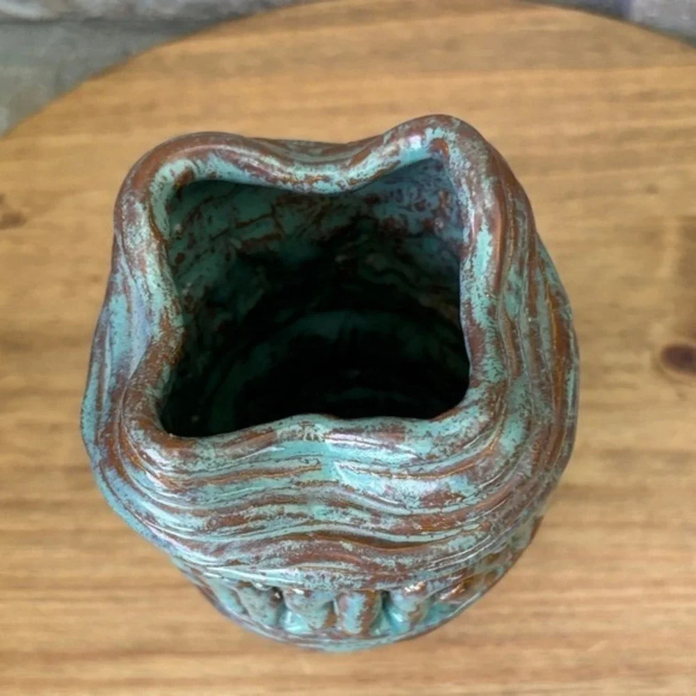 Freeform Coil Pottery Vase Ceramic Artist Handmade Vessel Modern Sea Green‎ 7in